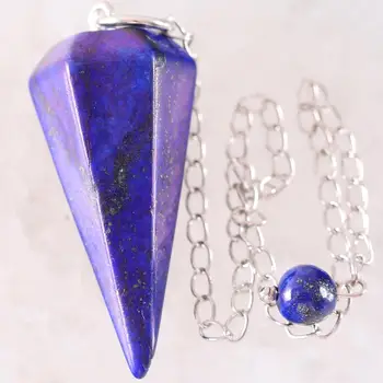 

Chain Pendant Amulet Classic for Men Women Natural Healing Stone Blue Lapis Reiki Pyramid Hexagonal Pendulum Bead K1806