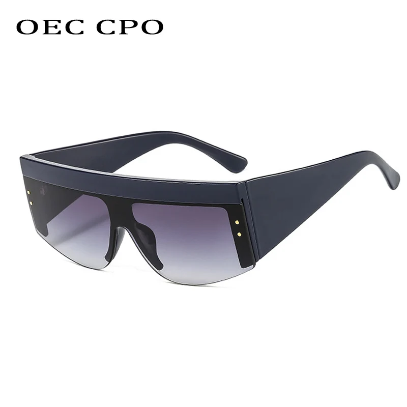 

OEC CPO Oversized Half frame Sunglasses Women New Steampunk Rectangle Sunglasses Men Shades Retro Ladies Square Glasses UV400