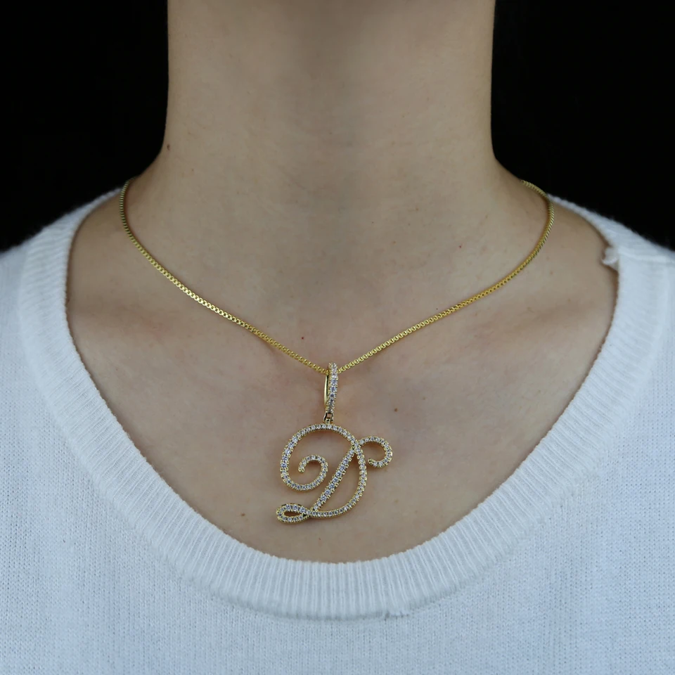 YFN Sterling Silver Initial Pendant Necklace With Cubic Zirconia - Personalized Alphabet Letter Jewelry For Women & Teens