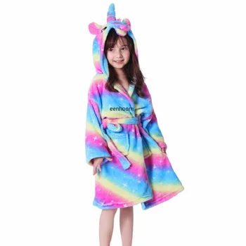 Unicorn Hooded Children Bathrobes Baby Rainbow Bath Robe Animal For Boys Girls Pyjamas Nightgown Kids Sleepwear 3-11Y 2