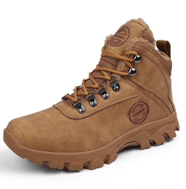 Winter Shoes Men Snow Boots Outdoor Warm Plush Flock Leather Booties Boy Ankle Boots Man Outdoor Sneakers Flat Platform Botas