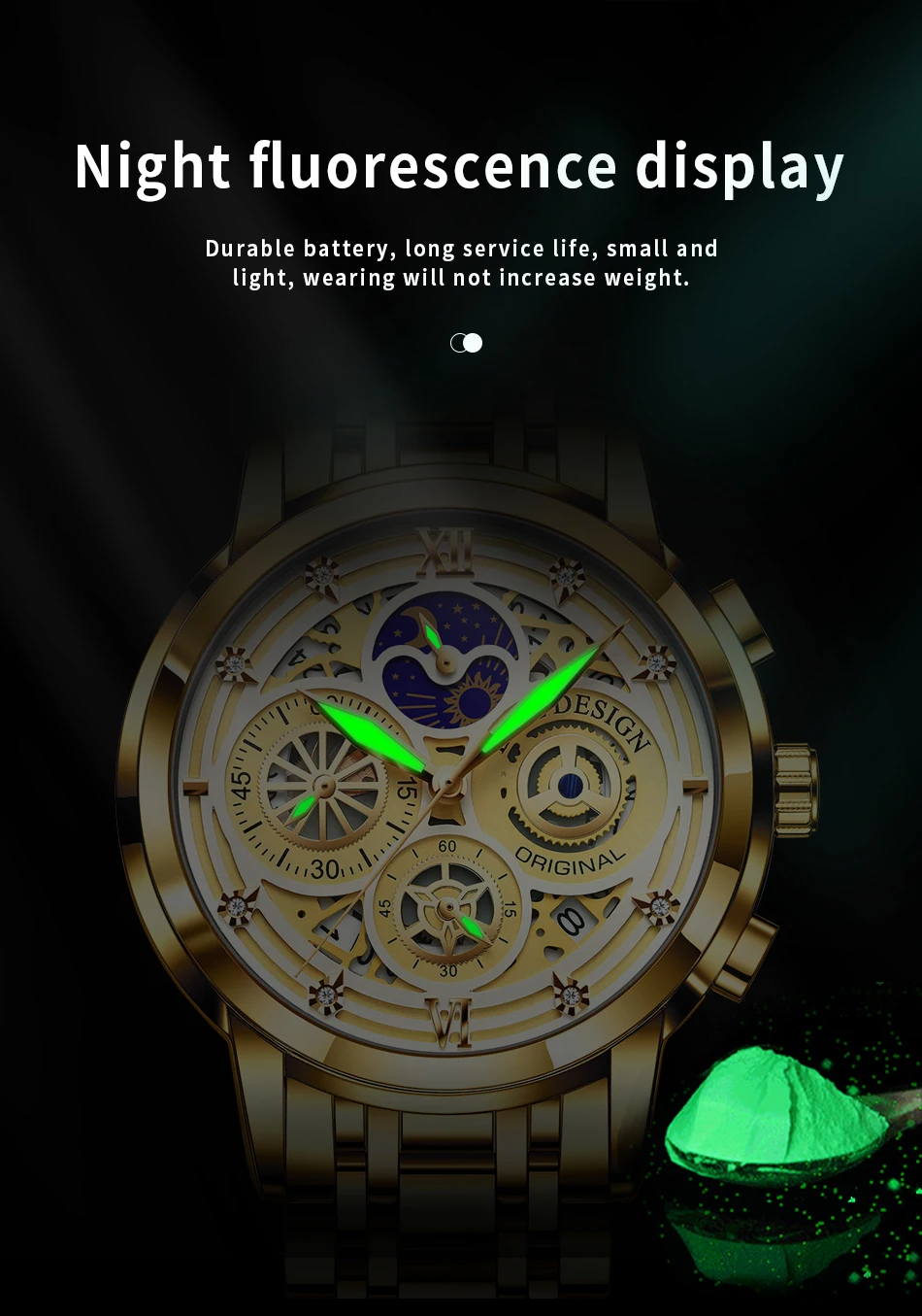 2021 New LIGE Sport Men Watch Top Brand Luxury Gold Stainless Steel Quartz Wrsit Watch Men Fashion Hollow Waterproof Chronograph