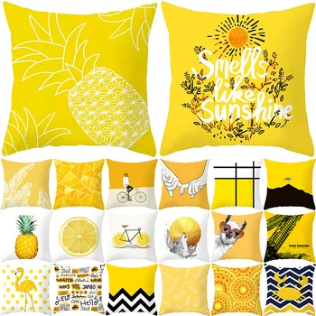 

Yellow Geometry Pillow Case Decorative Pillow Cover Sweet Summer Cushion Case Nordic Style Cushion Cover For Home Sofa Bed Car