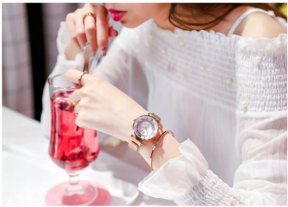 Luxury Ladies Watch Magnet Stainless Steel Mesh Marble Dial Fashion Diamond Female Luminous Shining Quartz Watch Relogio