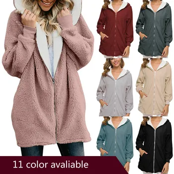 

Plus Size Winter Jackets Women Hooded Coat Women Warm Jumper Fleece Outwear Solid Warm Hoodies Winter Coat Women
