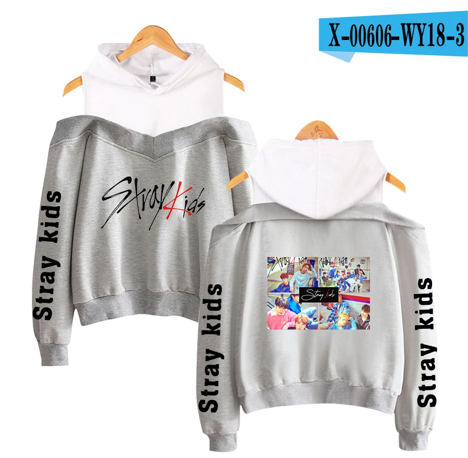 Frdun Tommee stray kids KPOP, толстовка с открытыми плечами, женская мода, хип-хоп принт, женские толстовки с капюшоном, Highstreet, толстовка, XS-2XL - Цвет: gray