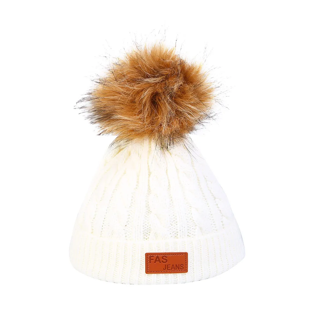 Зимняя утолщенная теплая шапка унисекс для мужчин и женщин теплая шапка с ушками с Hairball головной убор Chapeau Лидер продаж - Цвет: White