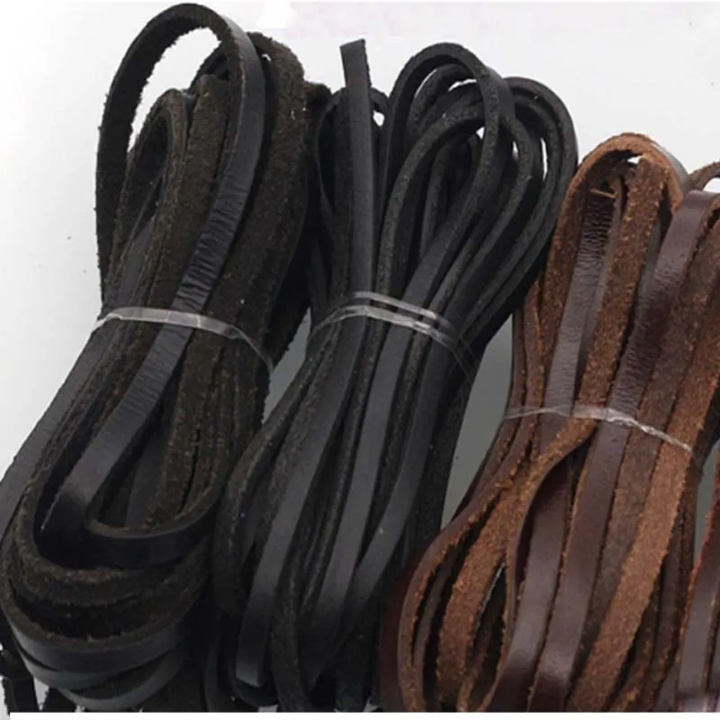 Vintage 100% Genuine Cowhide Leather Cord Strip Flat Rope String DIY Braided Craft Jewelry Bag 5 meters Leather Cord Leather Fabric Leather Material Handmade Leather