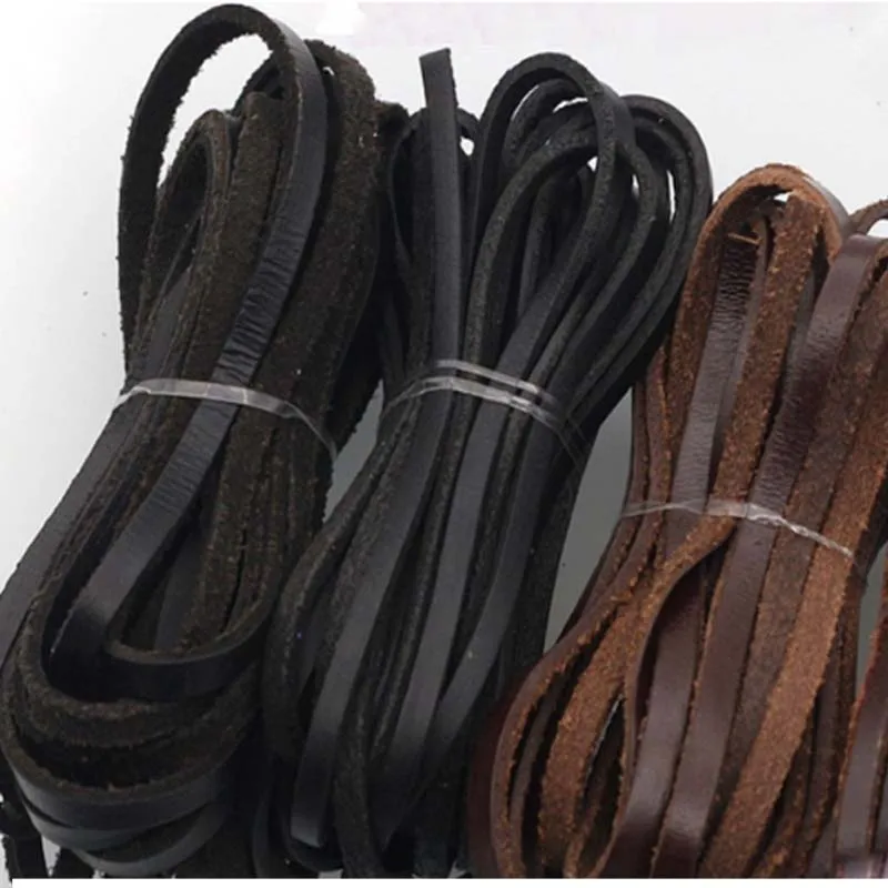 5M Flat Real Genuine Leather Rope Cord Strap String First Layer Cowhide  Craft