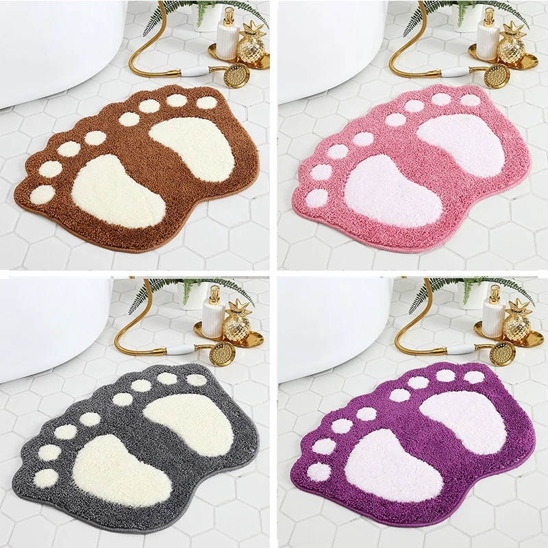 

Polyester Small Feet Anti-Skid Door Mat, Small Feet Mat, Toilet And Bathroom Anti-slip Mat, Cartoon Flocking Feet Mat