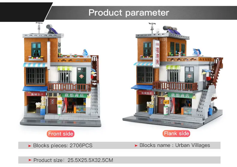 DHL XB01013 MOC китайские строительные игрушки городской набор для строительства деревни, модель строительных блоков, кубики, Развивающие детские игрушки, новые подарки