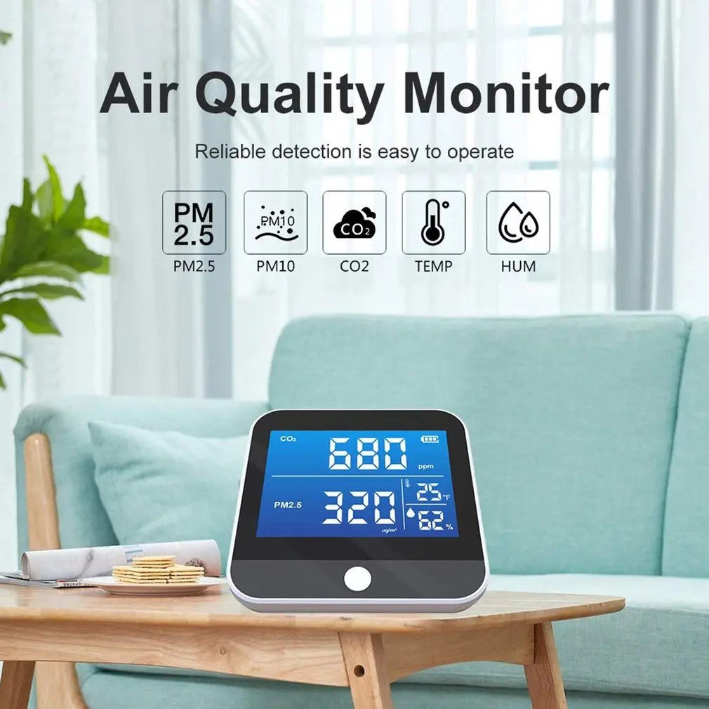 

1pc Portable Air Quality Monitor Temperature Humidity Monitor Infrared 6-in-1 CO2 Detector Indoor CO2 Detection Free Shipping