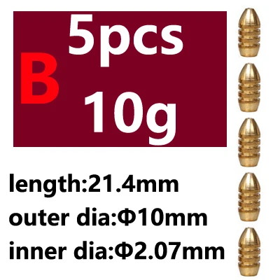 5pcs Saltwater Fishing Bullet Shape Copper Weights Metal Jig Head Deep Water Sinkers For Hook Lure Texas Rig Tackle Accessories - Цвет: 5pcs B type 10g