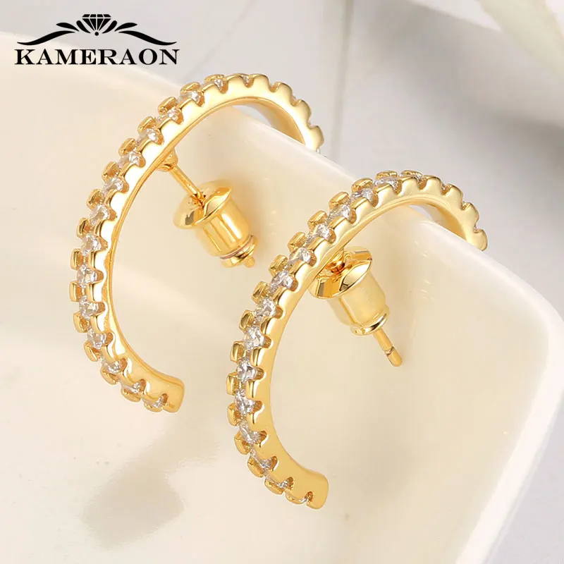 

New Style 2019 Creative C Earrings Stud Womens Safety Pin Elegant Geometric Earings Cubic Zirconia Rhinestones Glitter Jewelry