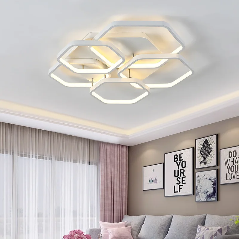 

Classical Polygon Led Ceiling Lights For Bedroom Living Room Study Lighting Color Grey Or White Lamp Dimming With Remote Lustre