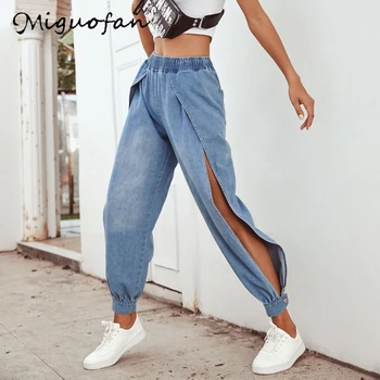 

Miguofan women jeans split Denim Skinny Pants Blue Slim Elastic Ripped Lady Jeans bottoms streetwear fashion jeans haram pants