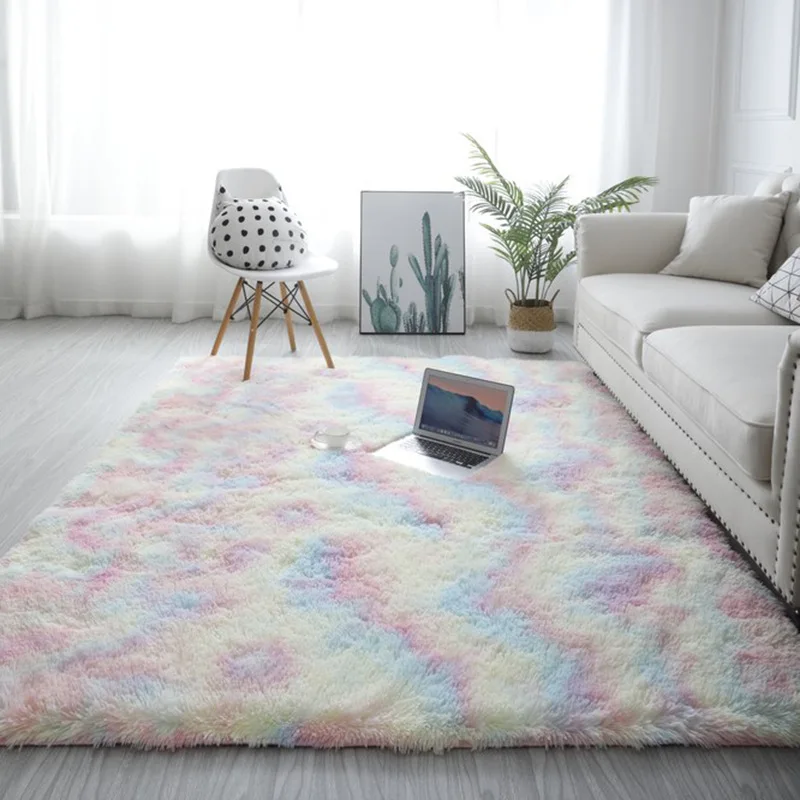 

Tie-dyed Gradient Color Plush Soft Carpet Thickened Area Rug Water Absorb Anti-slip Floor Mat For Bedroom Living Room Home Decor