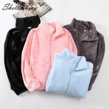 

Shellsuning No Hoodies Women Lambswool Sweatshirt Oversized Zipper Winter Thick Jacket Turtleneck Warm Soft Solid Ladies Coat