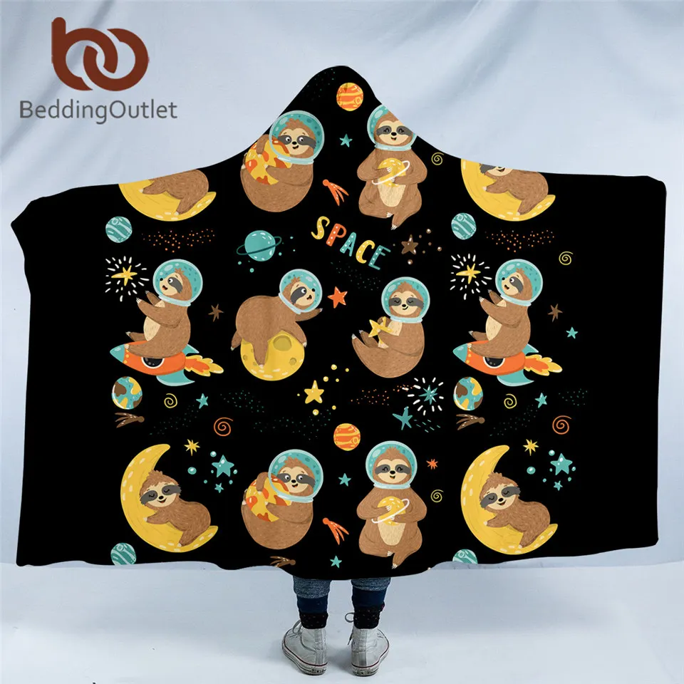 Beddingoutlet Folivora Hooded Blanket For Kids Space Sloth Sherpa