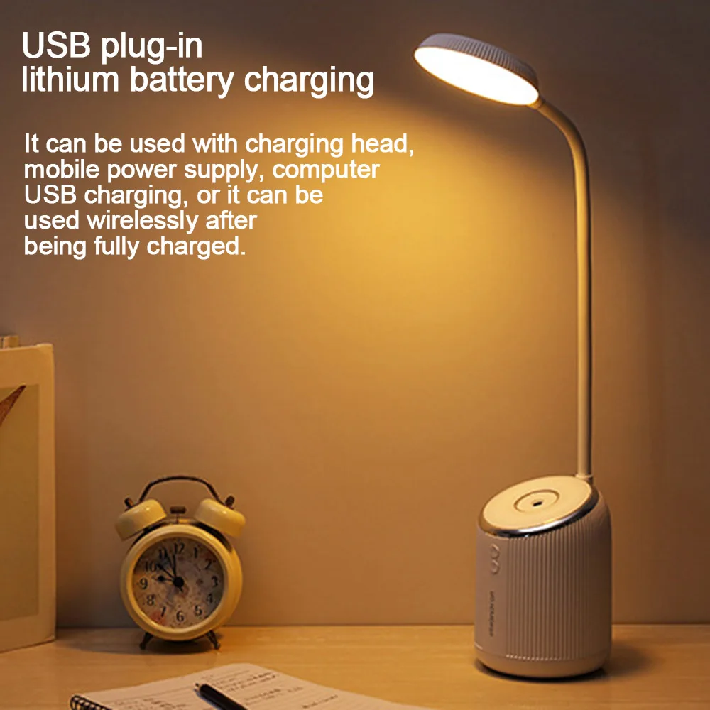 USB перезаряжаемая спальня гостиная настольная лампа 2в1 гибкий увлажнитель настольная лампа воздухоочиститель бесступенчатый затемняемый ночник