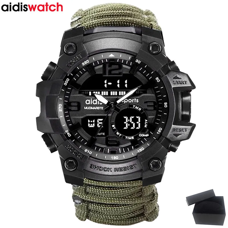 Новинка 2019addies Топ бренд военные мужские часы модные уличные компас водонепроницаемые спортивные цифровые кварцевые часы Relogio Masculino - Цвет: Army Green