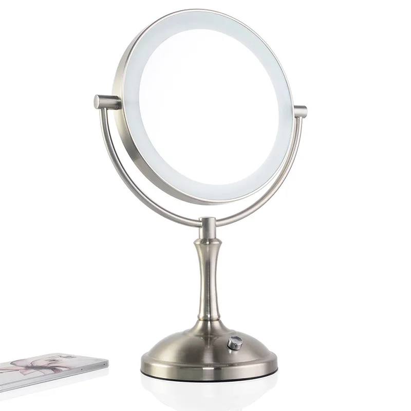 Brushed nickle 3X Матовый никель 8 дюймов зеркало для макияжа 2-лицевая сторона с зеркальной металлической пряжкой 3X 5X 10X косметическое зеркало с увеличением светодиодный светильник для регулировки Яркость - Цвет: Brushed nickle 3X