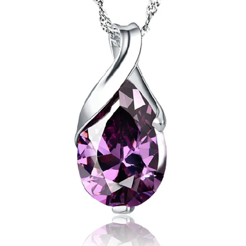 New S925 Sterling Silver Necklace Angel Tears Crystal Purple Pendant Necklace for Woman Charm Jewelry Gift - Image 2