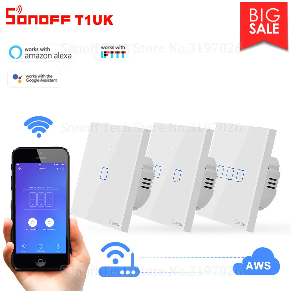 Itead Sonoff T1UK 86 1/2/3 серии TX 433 МГц RF управления Wifi сенсорный выключатель Поддержка LAN
