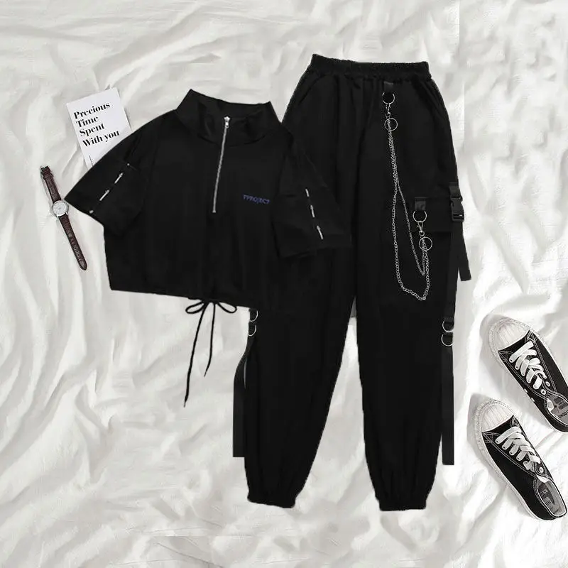 HOUZHOU-Pantalones góticos Cargo para mujer, capris Harajuku Punk con cadena, ropa urbana gótica estilo Hip Hop para mujer, ropa de calle gótica estilo Grunge