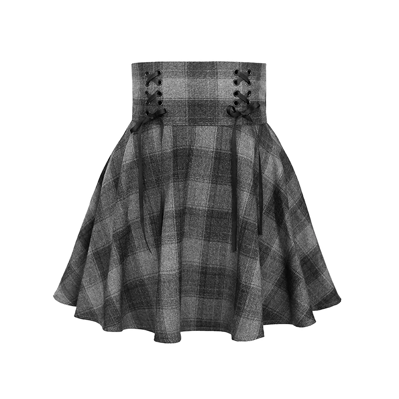 Fanco новая Готическая осенне-зимняя серая клетчатая юбка шорты женская короткая юбка в складку панк юбка для девочек короткая мини-юбка А-силуэта - Цвет: Черный
