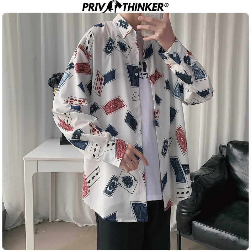 Мужская рубашка с принтом игральных карт Privathinker модная Свободная в стиле