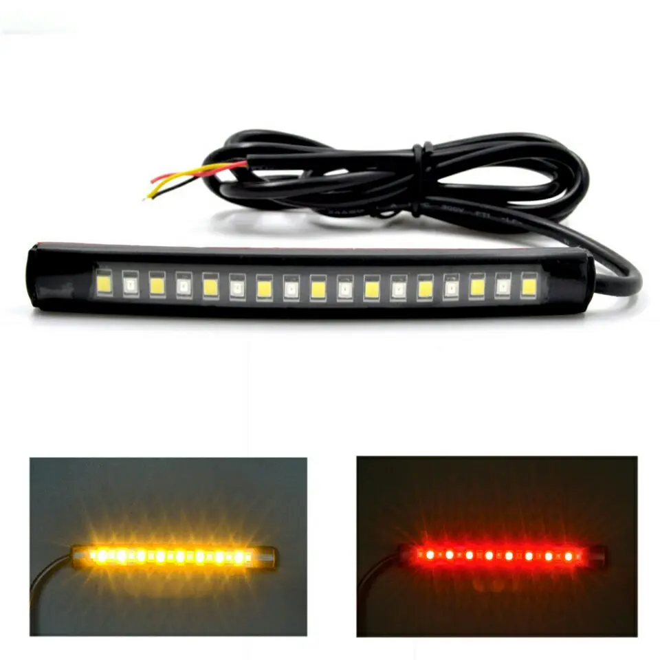 JAER Universal Flexible 17 LED Motorcycle Light Strip Tail Brake Stop Turn Signal License Plate Lamp Yellow Red Leds |