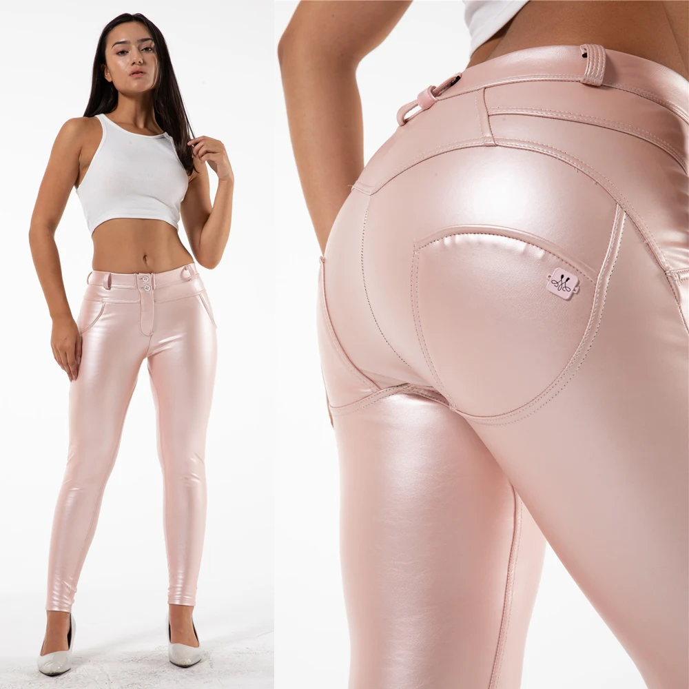 Shascullfites Gym And Shaping Bum Scrunch Women's Leather Pants Thick Warm Leather Pants Latex for Women Pink Leather Leggings