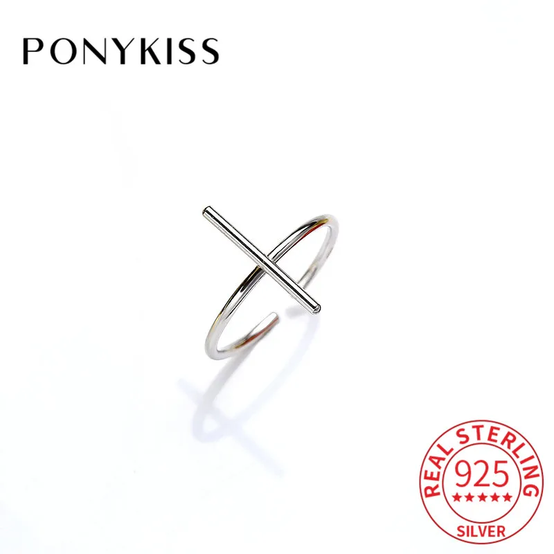 Женское кольцо с геометрическим узором PONYKISS регулируемое из 100% стерлингового