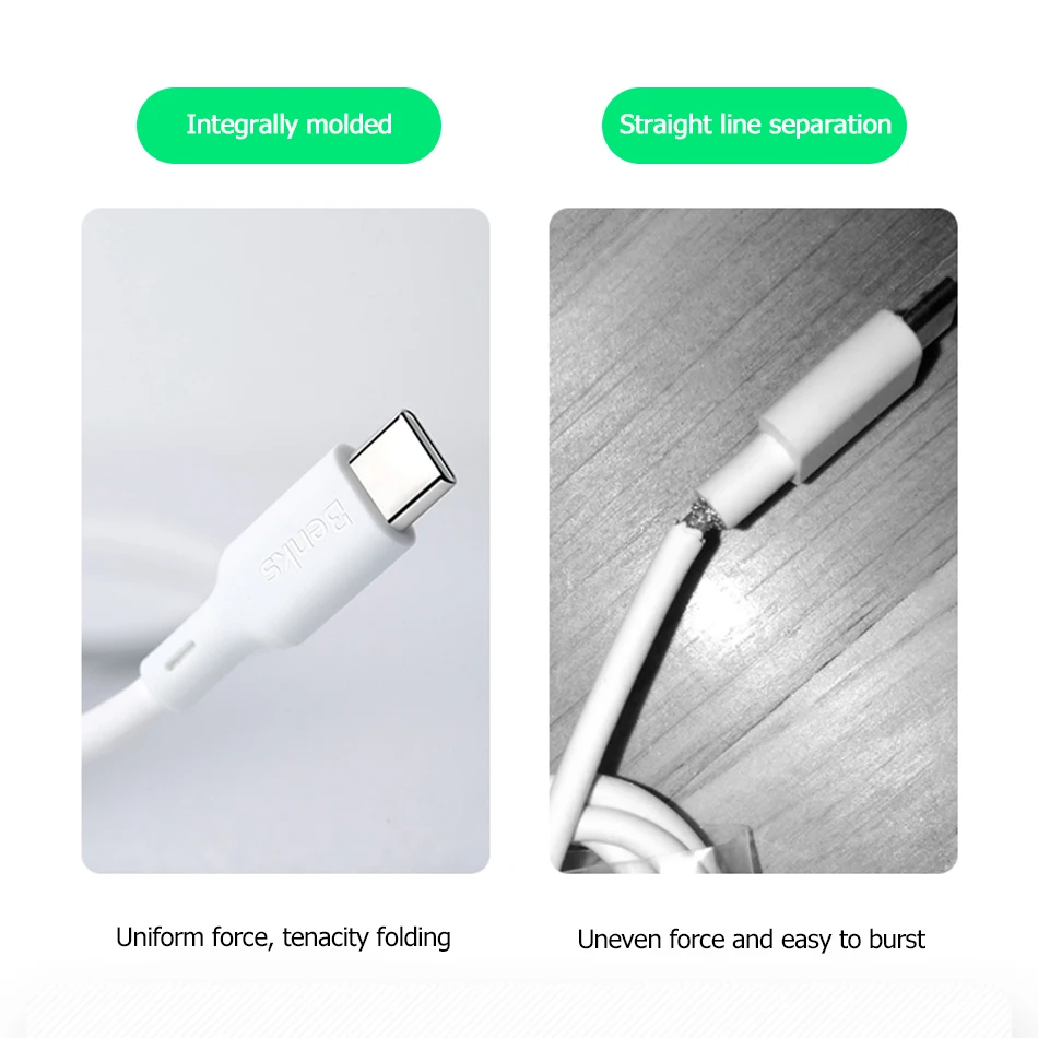 Benks, двойной USB кабель type-C для Ipad Pro, провод для Apple Macbook, huawei, ноутбук, телефон, быстрая зарядка, линия передачи данных для Xiaomi 8 9 Mix