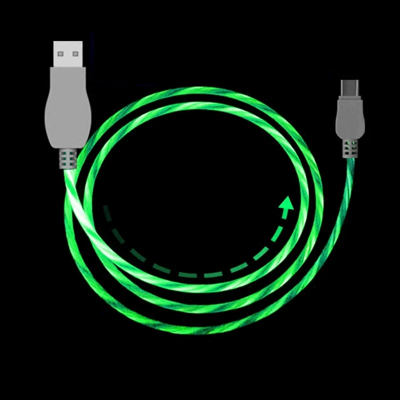 Светодиодный светильник для зарядки данных type-C USB кабель для мобильного телефона для iPhone X huawei samsung S8 Micro USB кабель яркий зарядный провод - Цвет: Зеленый