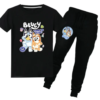 

2020 Summer new children's cartoon Thank You NHS bingo bluey cotton short-sleeved T-shirt + trousers thanksgiving outfits 6-14Y