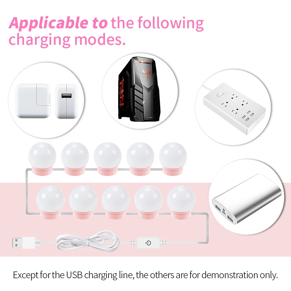 USB 12 В туалетный столик зеркало свет ЕС США вилка голливудская зеркальная лампа Led 220 В туалетный столик 10 14 ламп комплект диммируемая лампа