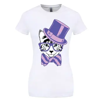 

Kitten Bowtie Women's White T-shirt Slim Shirt for Lady Fashion Hipster Brand Fashion Harajuku Kawaii Punk Tops T Shirt