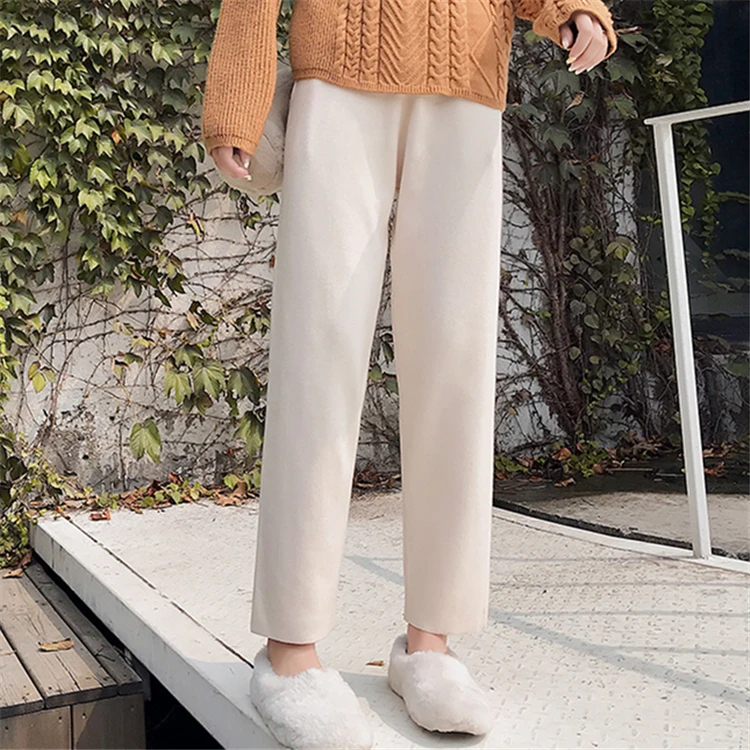 Colorfaith Новинка осень зима женские брюки вязание шерстяное высокая посадка на пуговице Элегантные корейские стильные брюки до щиколотки P6116