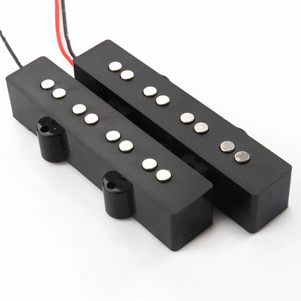 2 Pieces 4-String Noiseless Open Style Pickup for Jazz Bass Guitar Replacement Parts Black
