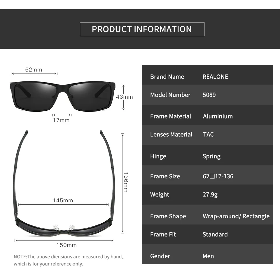 High Quality Mens Aluminum Sport Sunglasses Wrap-Around Rectangle Polarized Sun Glasses for Men Driving Sunglass Anti-glare 5089