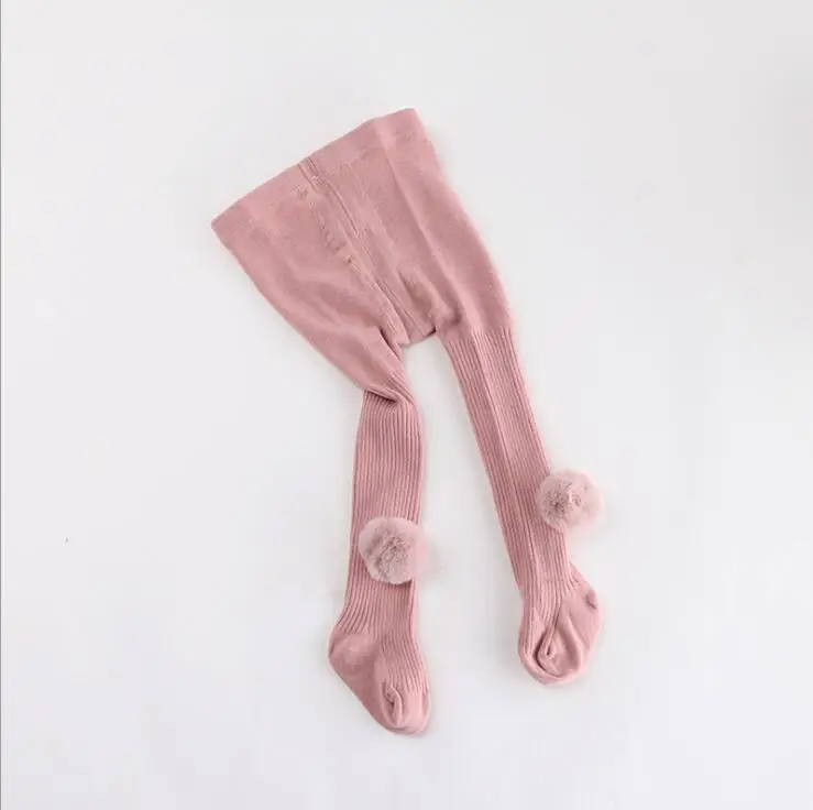 Осенне-зимние теплые для детей колготки для малышей с милым помпоном дизайна для детей ясельного возраста, для девочек Колготки-носочные изделия для детей Детская одежда 0-8Yrs - Цвет: pink