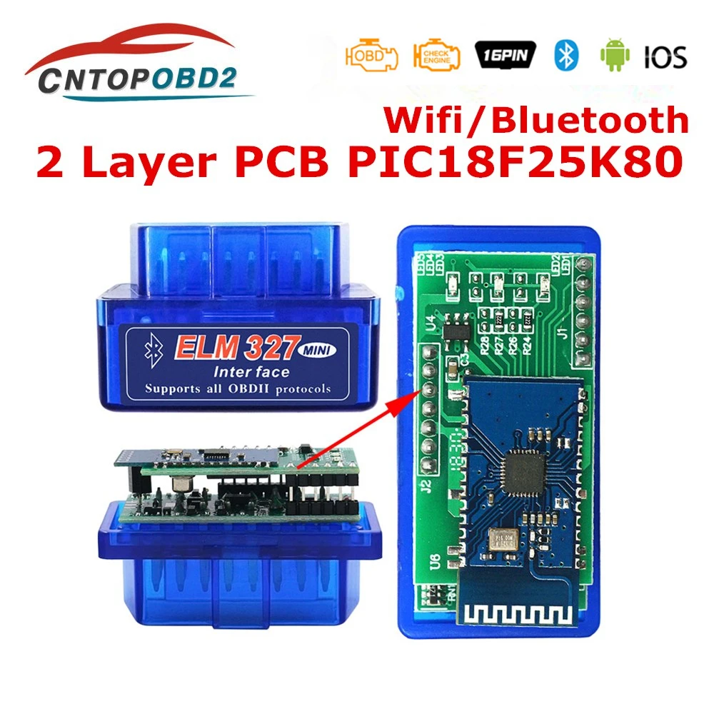 Super Mini ELM327 Bluetooth V1.5 con doble Pic18f25k80 WIFI ELM 327 V1.5 OBD2 escáner Universal herramienta de diagnóstico Android IOS