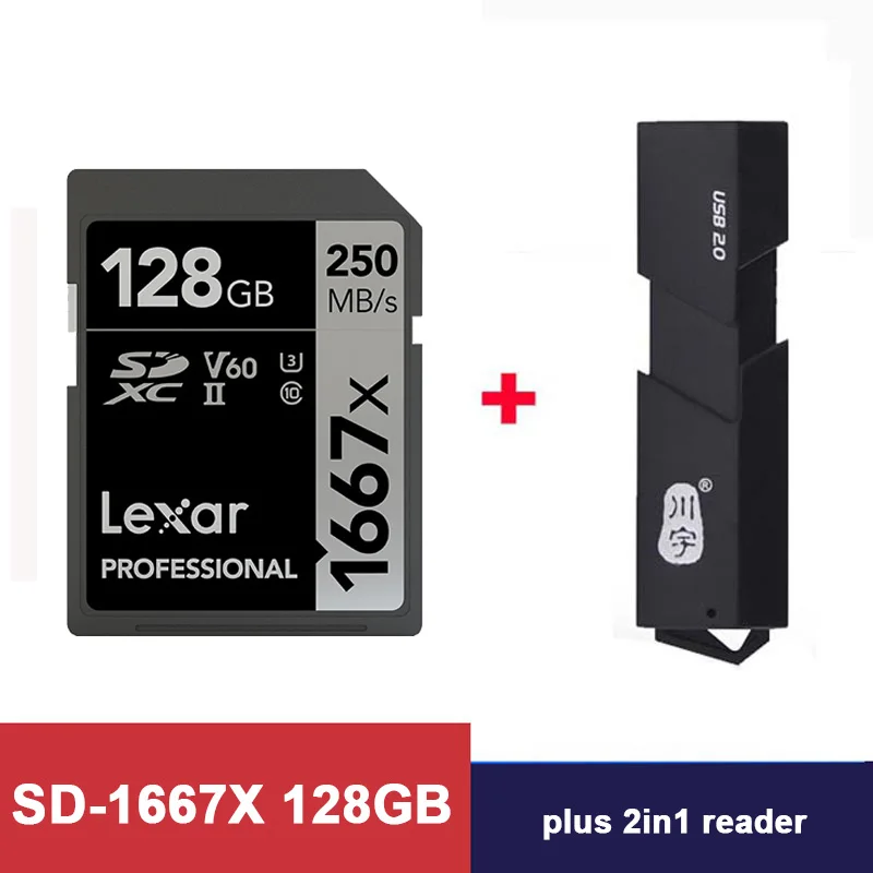 Lexar 32 GB/64 GB карты памяти SDHC 128 ГБ 256 ГБ SDXC U3 памяти флэш-карты 150 МБ/с. Class 10 1667X карт SD слот для карт памяти для 3D 4K видео Камера - Емкость: 1667X-128-2in1reader