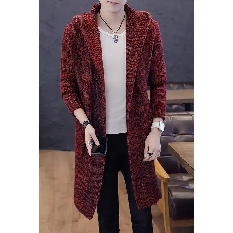 

Idopy Men's Sweatercoat Thick Wool Open Front Regular Long style Hooded Sweater Cardigan