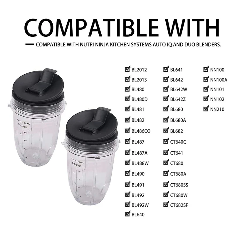 Blendin 2 Pack 32 Ounce Cup with Sip N Seal Lids, Compatible with Nutri  Ninja Auto-iQ 1000W and Duo Blenders