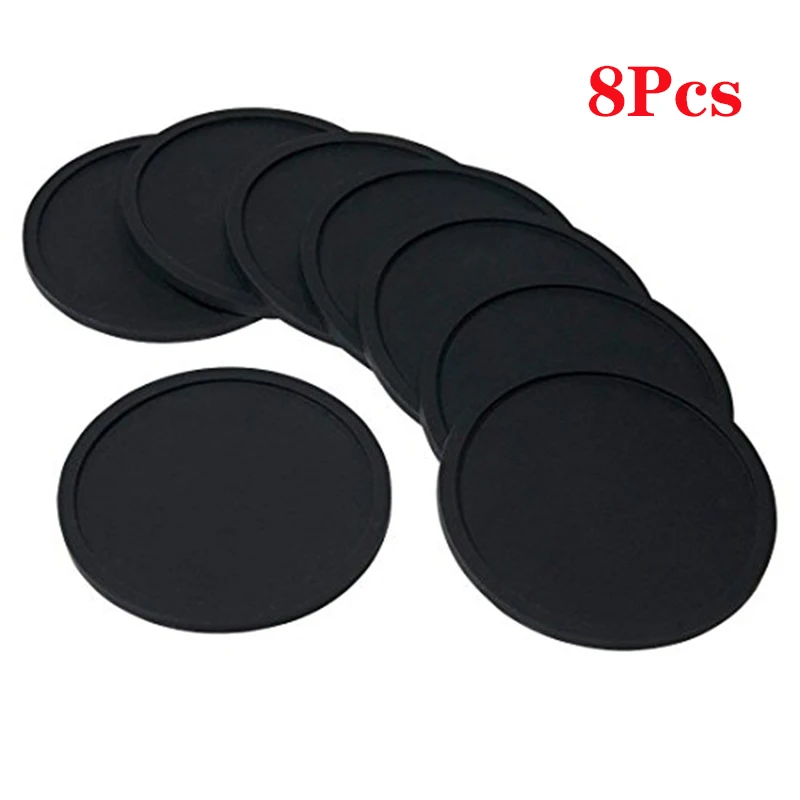 

Silicone Black Drink Coasters Set of 8 Non-slip Round Soft Cup Coasters, Perfect for Bar and House, Durable Easy to Clean Black