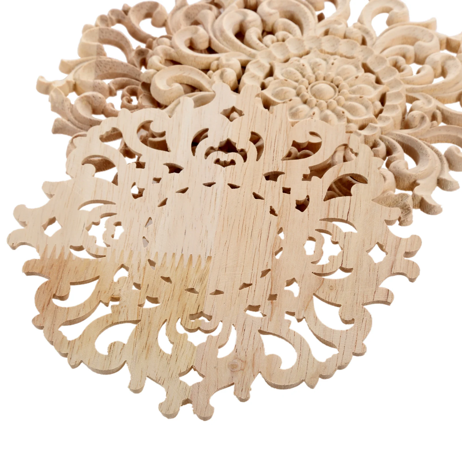 Description Picture 5 of item1pc Round Flower Wood Carving Decal Unpainted Disc Onlay Decor Door Furniture Symmetrical Court European Style 10cm 3D Disc