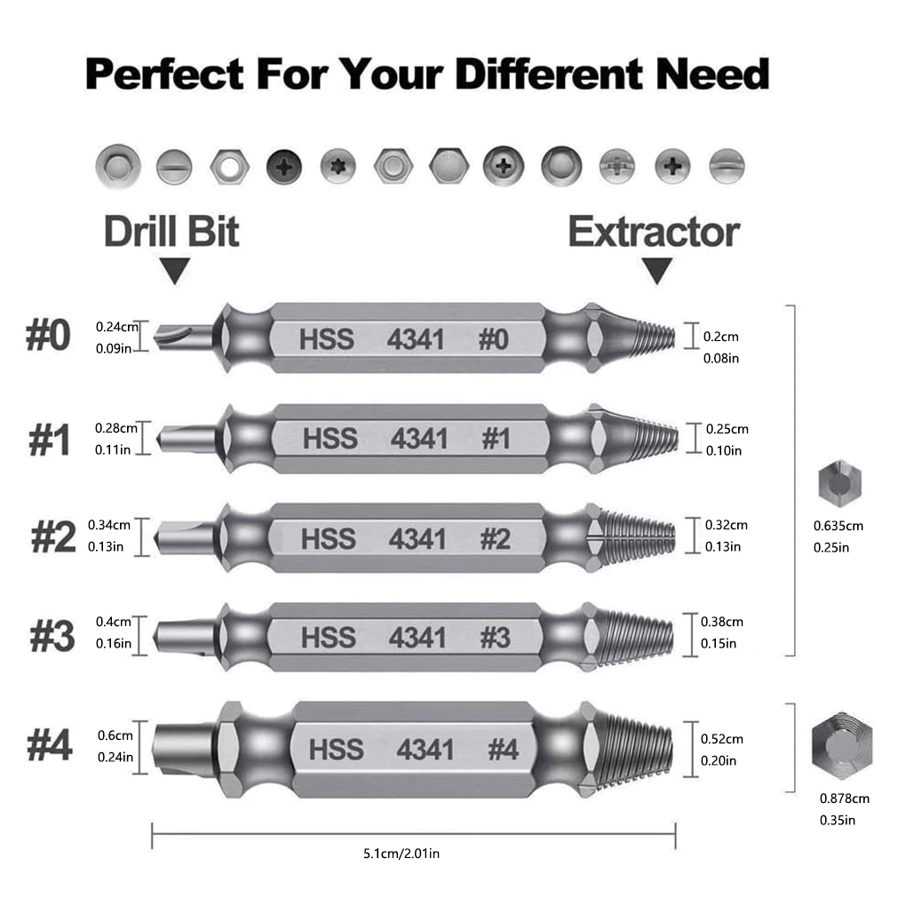 5 Pcs/set Damaged Screw Extractor Drill Bit Set Stripped Broken Screw Bolt Remover Extractor Easily Take Out Demolition Tools